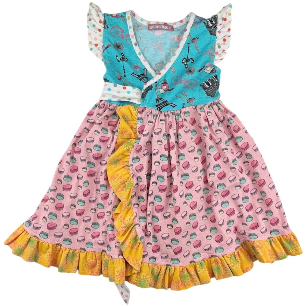 Jelly the Pug Girls 3T Paris Eiffel Tower‎ Macaron Wrap Dress Ruffle